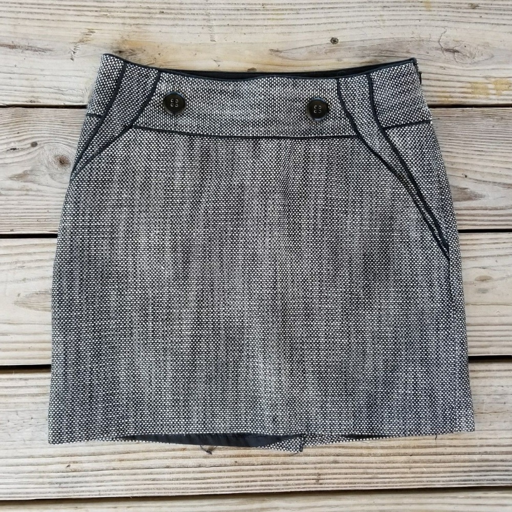 Mini Skirt Tweed look Black White metallic silver